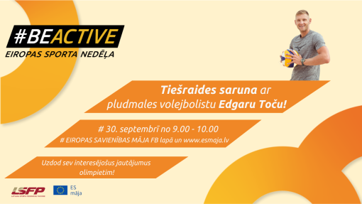 Aicinām piektdien, 30. septembrī pl. 9.00 pieslēgties tiešraidei www.esmaja.lv, kurā tiksimies ar olimpieti Edgaru Toču.